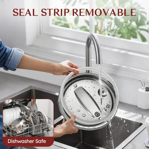 Vista 7 de BreeRainz 304 Olla a presión de acero inoxidable 8.45QT 3-Stage PSI Settings,One-Hand Locking,Pressure Pot with Extra Glass Lid, Timer,Steaming
