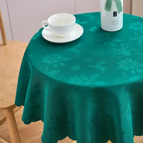 Vista 77 de Mantel Redondo Aqua Jacquard Pequeño de 40 Pulgadas, Manteles para Mesas de hasta 26" de Diámetro, Impermeable, Lavable, Sin Arrugas, Tela Suave