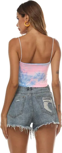 Vista 47 de Amilia - Camiseta básica de tirantes delgados para mujer (doble capa)
