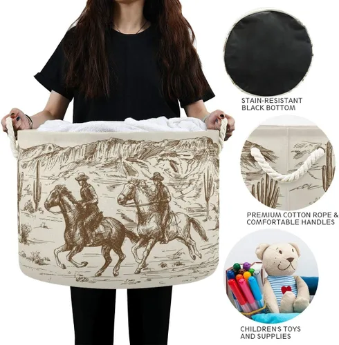 Vista 6 de Cesta de cuerda de algodón Western Desert Cowboy - Cesta de lavandería para bebé, sala de estar, lavandería, guardería, decoración del hogar, 20 x
