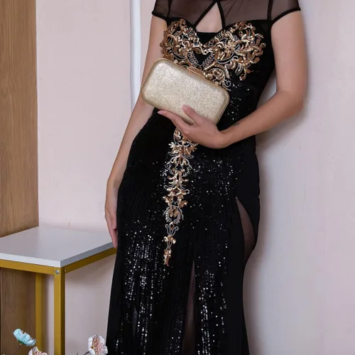 Vista 2 de Bolso de mano dorado, bolsos de mano dorados para mujer, para noche, boda, cóctel, fiesta, bolsa de noche, bolso cruzado de hombro..
