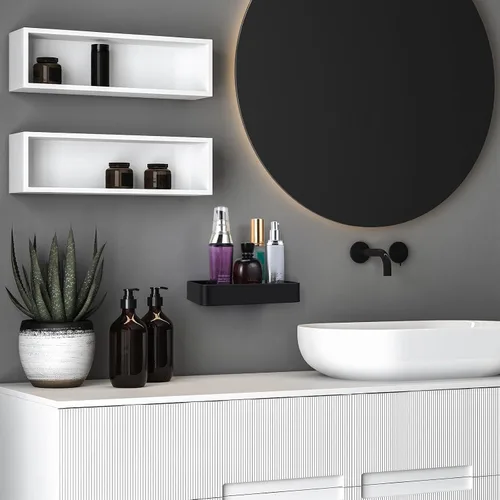 Vista 2 de Z metnal Estantes pequeños de vidrio para baño, estante flotante negro mate, mini organizador de estantes de pared, montaje en la pared