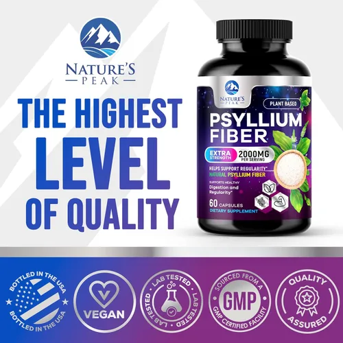 Vista 4 de Cápsulas de cáscara de psyllium – Polvo de cáscara de psyllium premium de 2000 mg por porción suplemento – Píldoras de fibra soluble natural – Apoya