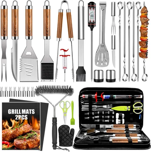 Vista 9 de 34 accesorios para parrilla, regalos para hombres, accesorios de barbacoa resistentes de 16 pulgadas, herramientas de barbacoa de acero inoxidable