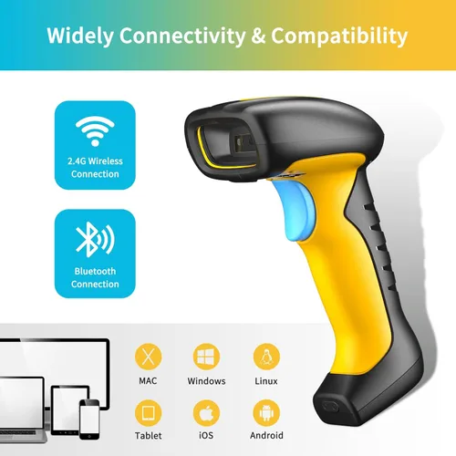 Vista 4 de NETUM Escáner de código de barras Bluetooth industrial QR, actualizado con base de carga, lector de código de barras inalámbrico 2D 1D 2600mAh