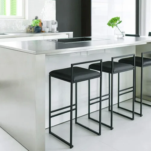 Vista 8 de Juego de 2 taburetes de bar de diseño industrial con estructura y respaldo de acero negro, altura ajustable, para cocina y comedor, elegantes sillas