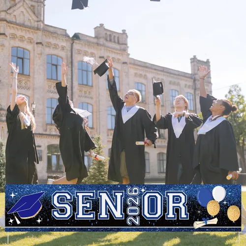 Vista 5 de Decoraciones de fiesta de graduación azul y blanco para personas mayores 2026, cartel más grande para patio, jardín, jardín, para clase de 2026