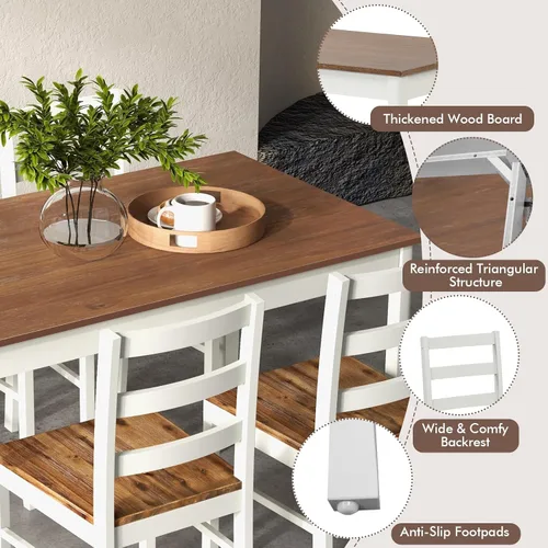 Vista 3 de Giantex Juego de comedor de 5 piezas para 4, mesa rectangular de madera maciza y 4 sillas con patas de madera de goma, juego de mesa de cocina