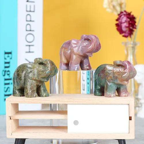 Vista 4 de Figura decorativa de elefante de 2 pulgadas, regalos para mujeres adultas, cristal de la suerte, para interiores y exteriores, jaspe oceánico