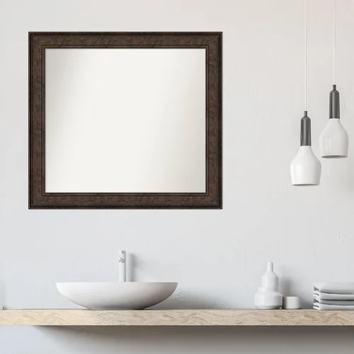 Vista 62 de Amanti Art Espejo de pared personalizado no biselado (25 x 25 pulgadas), marco de bronce acentuado, varios tamaños personalizados, espejo de baño