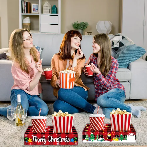 Vista 7 de 32 piezas de suministros para fiesta de Navidad, bandejas de aperitivos para noche de cine, contenedores para palomitas, dulces, comida y bebidas