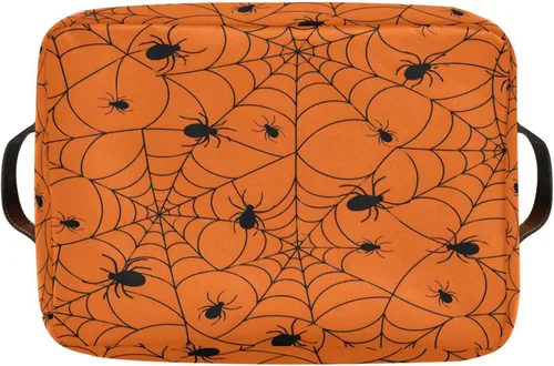 Vista 9 de ALAZA Caja de almacenamiento plegable de tela de araña de Halloween, color naranja, cesta organizadora con asas para estantes, armario, sala