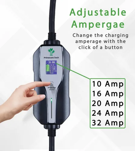 Vista 2 de Primecom.Tech - Cargador de vehículo eléctrico de nivel 2 (EV) Amperaje ajustable