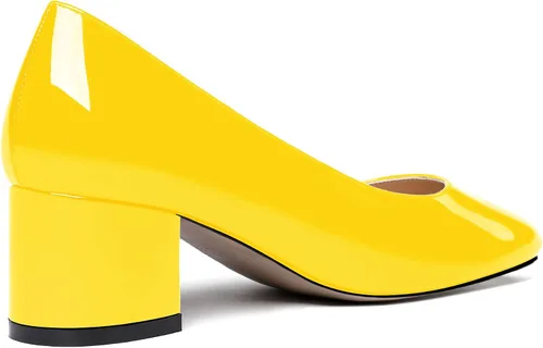 Vista 3 de WAYDERNS Zapatos de tacón bajo grueso de charol para mujer, con puntera redonda, 2 pulgadas