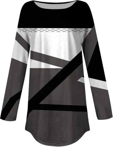Vista 4 de Cute Tops for Women Round Neck Solid T Shirt Long Sleeve Hide Belly Pullover Tops Lightweight Sweatshirts