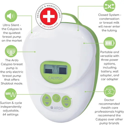 Vista 2 de Ardo Calypso Double Plus - Juego de extractor de leche eléctrico, silencioso, fabricado en Suiza, con 64 ajustes, sistema cerrado de grado