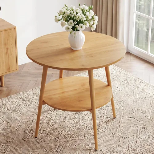 Vista 7 de HIPIHOM Farmhouse Round Oak Dining Table, 31.5 Inch Steel Legs for 2-4
