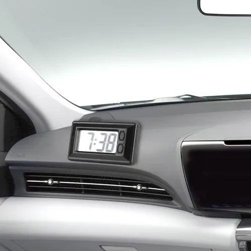 Vista 2 de GLOGLOW Reloj despertador digital ultrafino con calendario y temperatura, reloj electrónico LCD autoadhesivo para tablero de automóvil, oficina