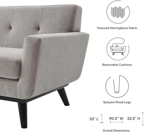 Vista 9 de Modway Engage - Sofá moderno de tela texturizada con respaldo copetudo en gris claro