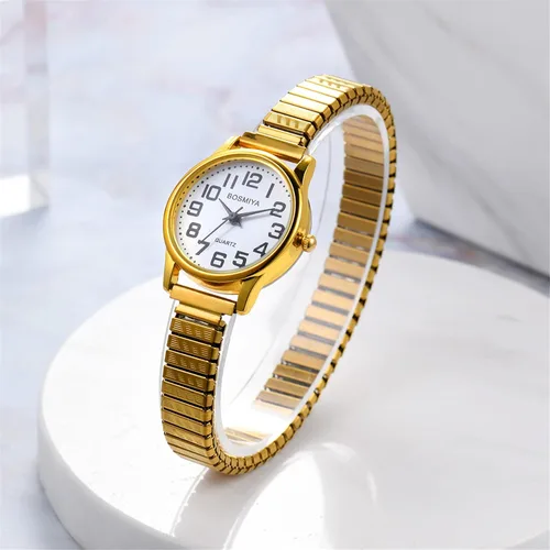 Vista 7 de JewelryWe Reloj analógico Easy Reader para mujer, chapado en oro, plata, banda elástica