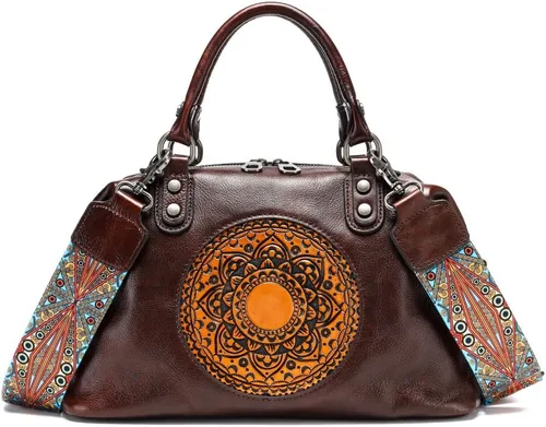 Vista 3 de Bolsos de cuero genuino para mujer, bolso cruzado retro Mandela