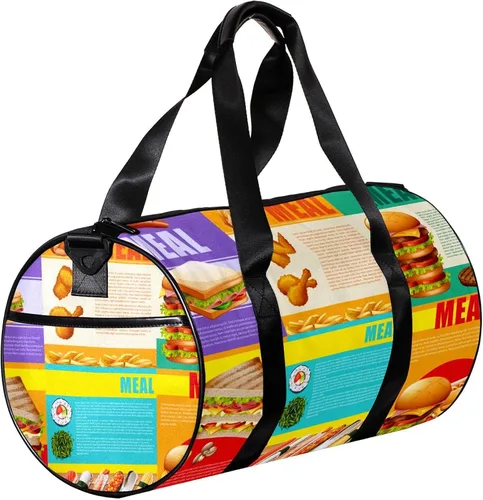 Vista 3 de Infographic Healthy Food and Fastfood Newspaper Sports Duffel Bag Travel Tote Carry on Weekender Gym Overnight Bag for Men & Women