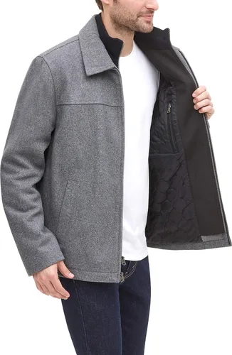 Vista 8 de Dockers Chaqueta de mezcla de lana para hombre con babero acolchado