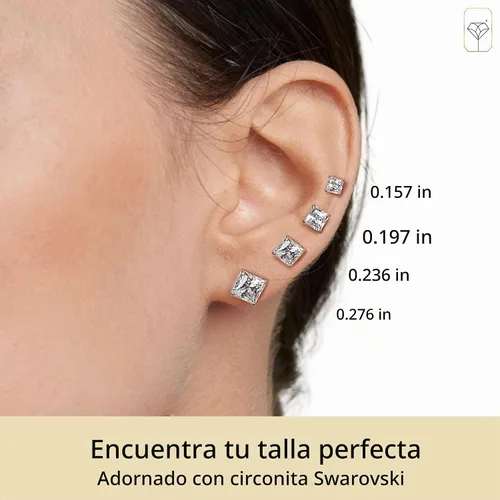 Vista 4 de 14K Gold Princess Cut Earrings embellished with Swarovski® Zirconia Blanco
