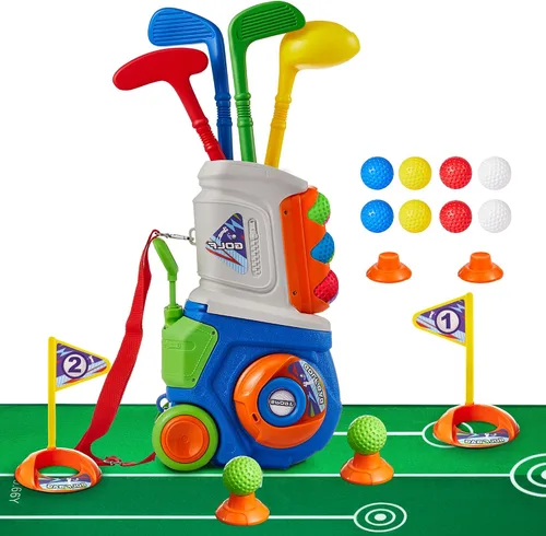 Vista 9 de PJG Juego de golf para niños pequeños, palos de golf de plástico para niños de 1, 2, 3, 4, 5 años con 4 palos de golf y 10 pelotas, juguetes de golf