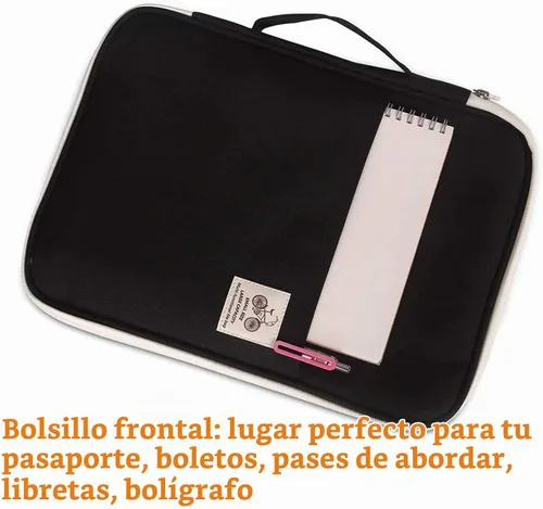 Vista 3 de JAKAGO - Carpeta de viaje A4 multifuncional con organizador de documentos con cremallera para suministros de oficina (Negro)