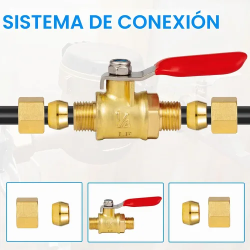 Vista 6 de Mini Válvula de Bola de Latón Sin Plomo con Interruptor de Cierre, Conexión de Compresión de 1/4 pulgada por Conexión de Compresión de 1/4 pulgada