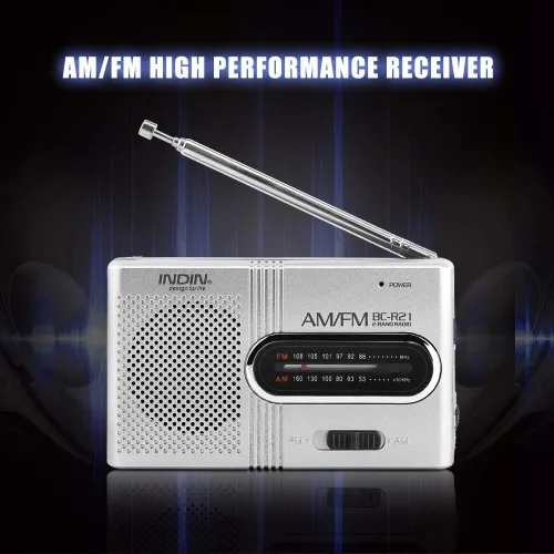 Vista 3 de Receptor de radio AM/FM portátil, radio AM FM de bolsillo con antena telescópica altavoz integrado y conector para auriculares para viajes al aire