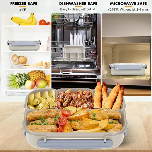 Vista 6 de Yumuk Caja Bento para Adultos, Contenedores de Almuerzo para Adultos Hombres Mujeres, 5 Tazas Bento con 4 Compartimentos y Spork y Caja de Salsa, A