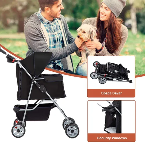 Vista 6 de BestPet Cochecito para mascotas, gato y perro, jaula de viaje, plegable, color negro
