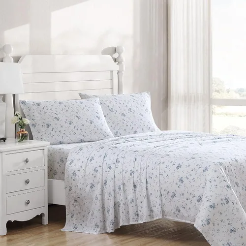 Vista 10 de Laura Ashley - Juego de sábanas individuales con sábana bajera y funda de Bettinas Blooms Rojo