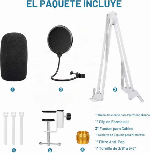 Vista 7 de Brazo de boom blanco para Hyperx Quadcast S, soporte de micrófono Hyperx Quadcast blanco ajustable compatible con Hyperx Quadcast con filtro pop