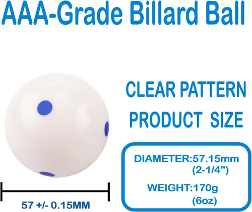 Vista 2 de Bola de billar blanca de repuesto de 2-1/4", bola blanca de taco, bola azul de 6 puntos AAA, 6 onzas, 6.00 oz, accesorios para mesa de billar