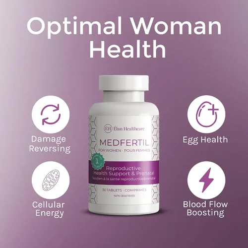 Vista 3 de MedFertil Soporte de fertilidad, vitaminas prenatales con hierro, mio-inositol, ácido fólico, yodo, biotina y vitaminas B, 30 tabletas