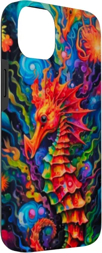 Vista 3 de Funda para iPhone 14 Plus Seahorse Coastal Colorful Ocean Life Art Aquarium Lover Case