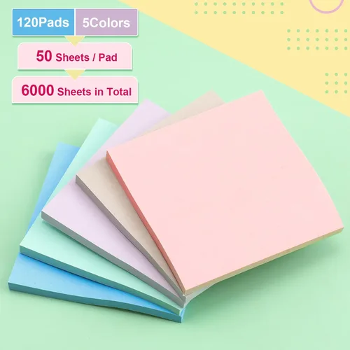 Vista 3 de Fainne Paquete de 120 notas adhesivas a granel de 3 x 3 pulgadas, bloc de notas autoadhesivas de papel multicolor para suministros escolares