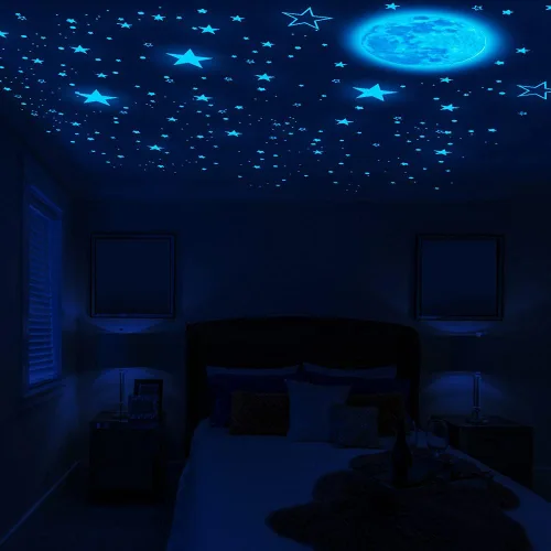 Vista 2 de 1049 piezas de estrellas y luna que brillan en la oscuridad para techo, pegatinas adhesivas decorativas para pared de habitación de niños, regalos