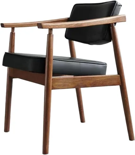 Vista 7 de sillas de comedor Solid Wood Dining Chair Leisure Armrest Backrest Upholstered Office Modern Kitchen(Gris)