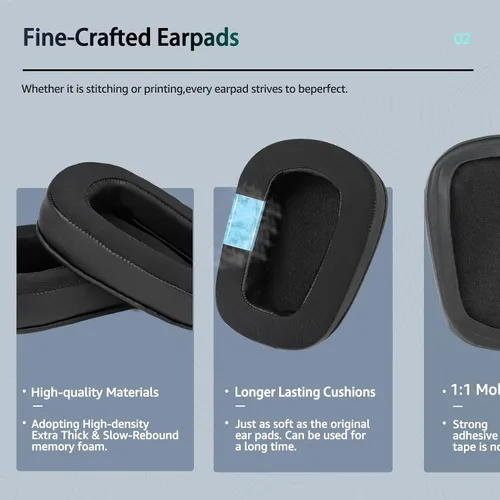 Vista 4 de Almohadillas de repuesto de gel refrescante para auriculares Logitech G933, también se adapta a auriculares G935 G930 G635 G633 G633S G533 G430 G431
