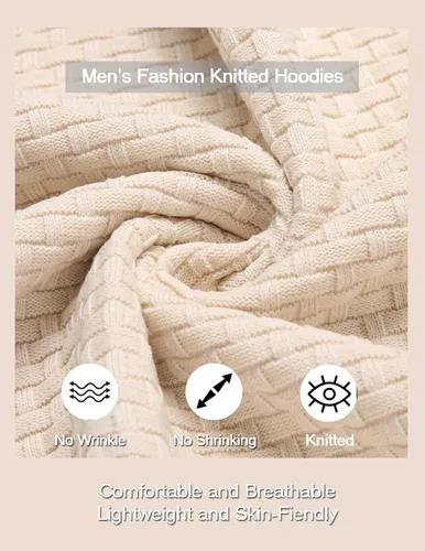 Vista 5 de COOFANDY Sudadera con capucha de punto para hombre, estilo hipster, casual, manga larga, suéter tipo polo ajustado