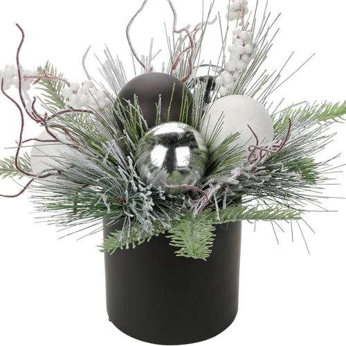 Vista 7 de Briful Mini árbol de Navidad artificial de 10 pulgadas en maceta con piñas, bayas y cinta de bola de Navidad roja, arreglos navideños, centros