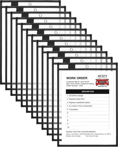 Vista 8 de Nezyo Bolsillos de borrado en seco, soportes de plástico para boletos de trabajo, bolsillos para pedidos, fundas transparentes, carpetas de boletos