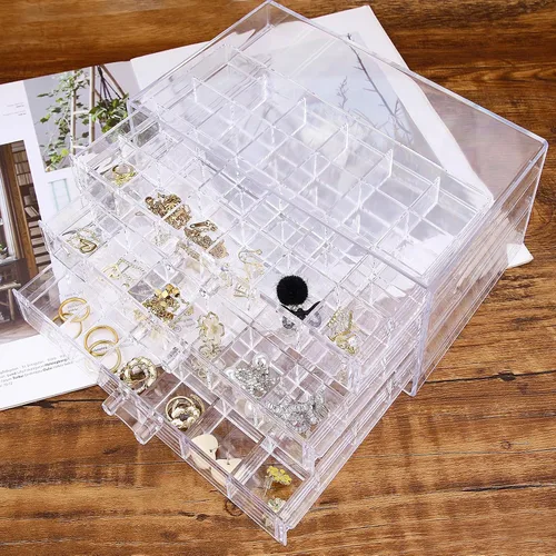 Vista 3 de Caja organizadora de cuentas para aretes, collar, joyero (3 cajones con 72 rejillas)
