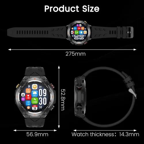 Vista 9 de Reloj inteligente militar con rastreador GPS, presión/altitud/brújula, reloj inteligente resistente con batería de 90 días, 1 ATM impermeable