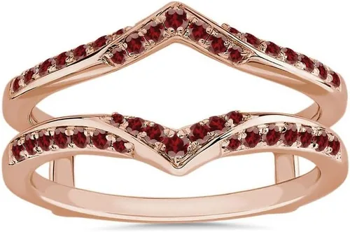 Vista 10 de Red Garnet - Anillo de refuerzo en forma de V para mujer, acabado en oro de 14 quilates, anillo de aniversario