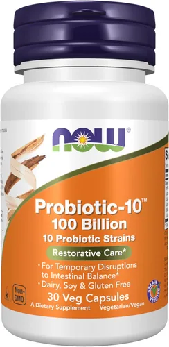 Vista 10 de NOW Foods Suplementos, Probiótico-10™, 100 mil millones, con 10 cepas probióticas, libre de lácteos, soja y gluten, cepas verificadas, 60 cápsulas